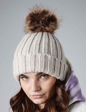 Beechfield® Pom Pom Chunky Beanie - Oatmeal